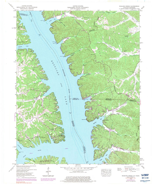 Classic USGS Rushing Bay Tennessee 7.5'x7.5' Topo Map Image