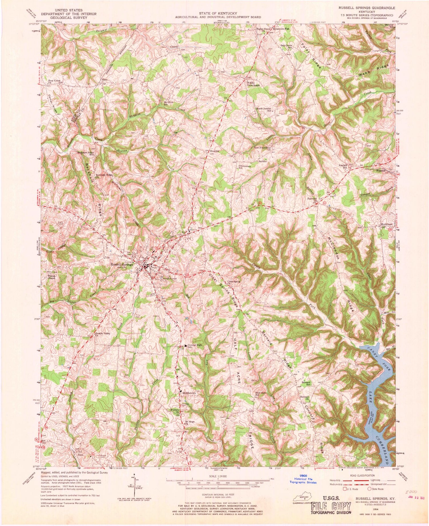 Classic USGS Russell Springs Kentucky 7.5'x7.5' Topo Map Image