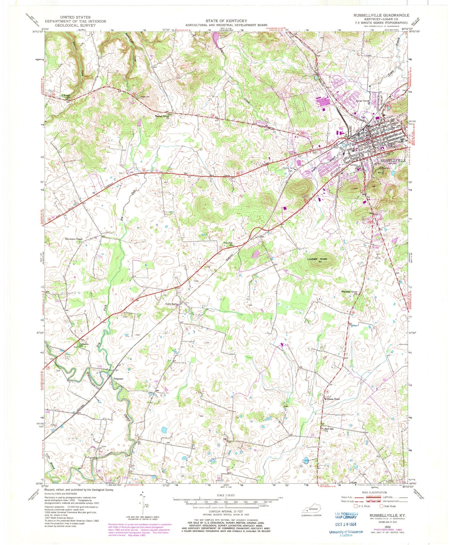 Classic USGS Russellville Kentucky 7.5'x7.5' Topo Map Image