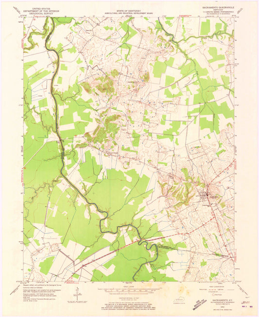 Classic USGS Sacramento Kentucky 7.5'x7.5' Topo Map Image
