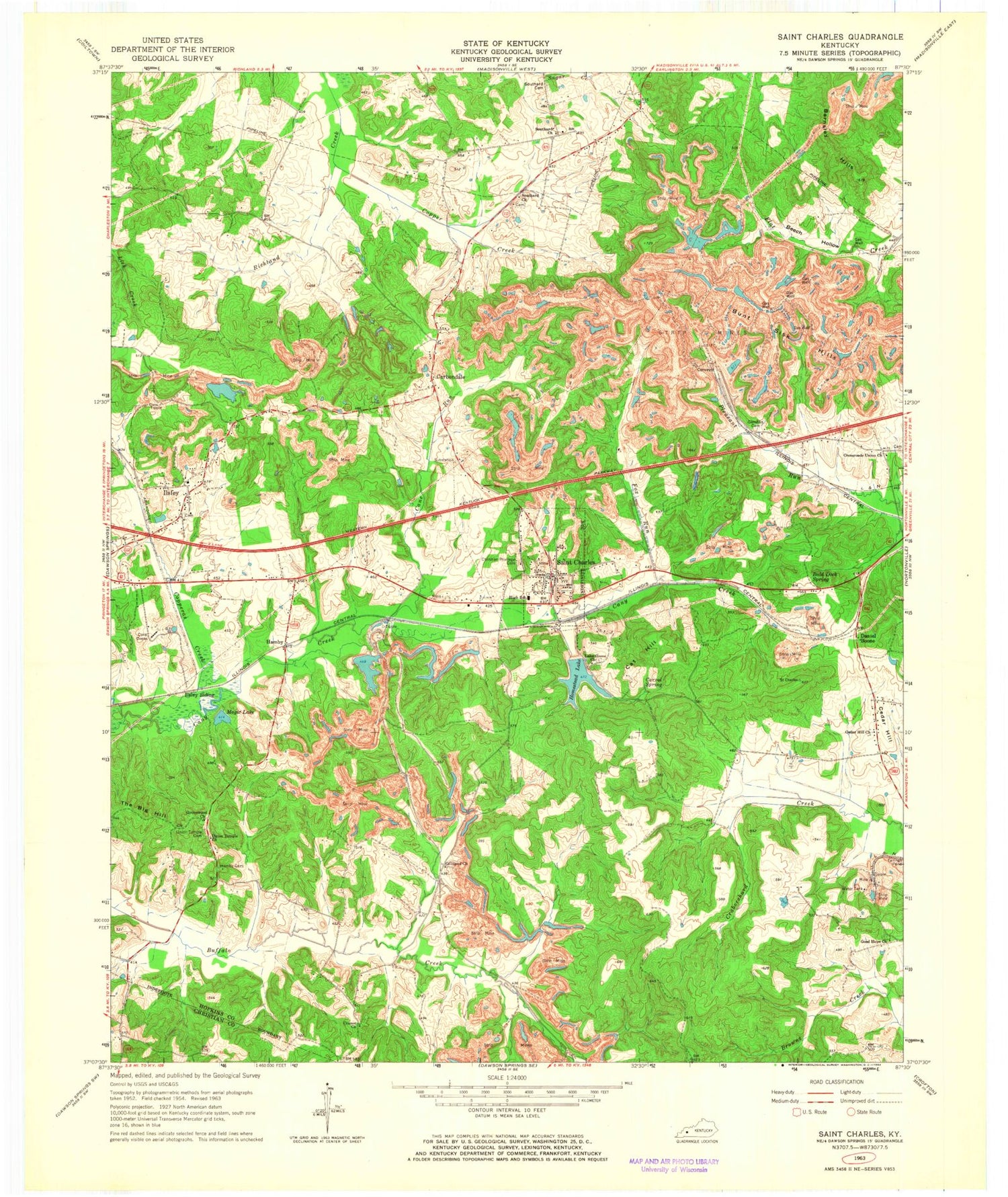 Classic USGS Saint Charles Kentucky 7.5'x7.5' Topo Map Image
