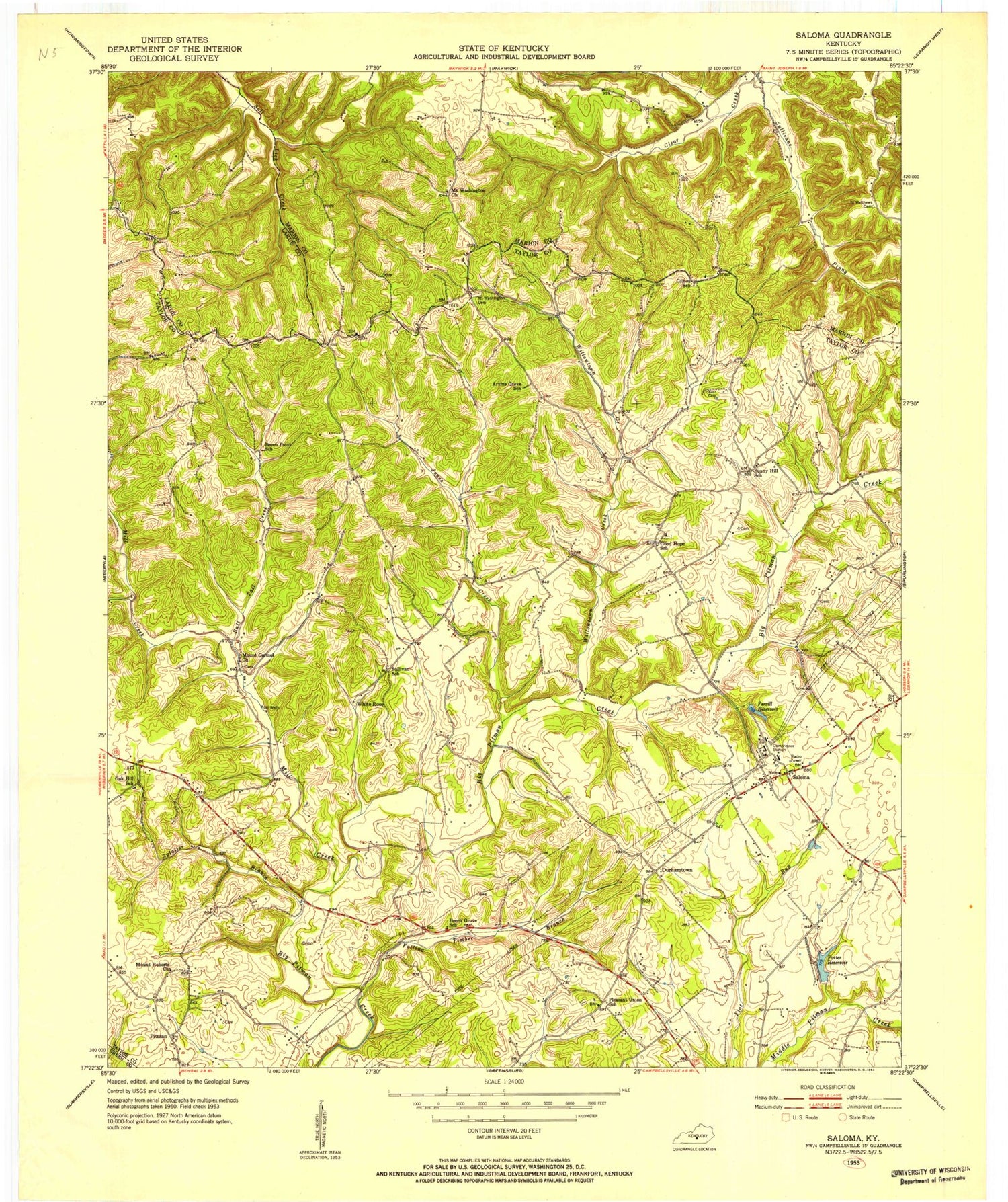 Classic USGS Saloma Kentucky 7.5'x7.5' Topo Map Image