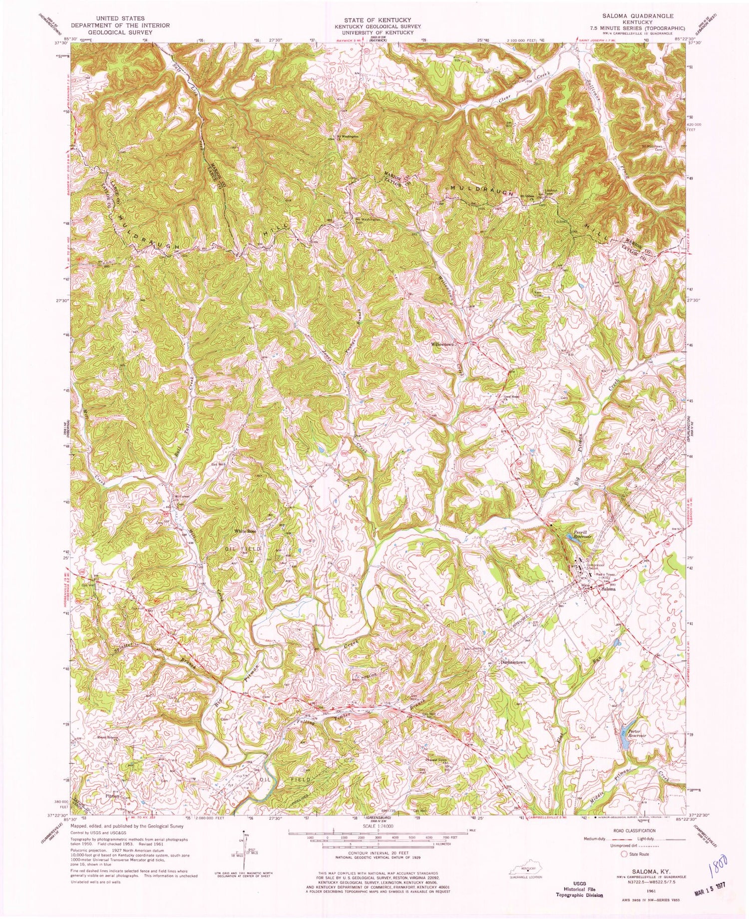Classic USGS Saloma Kentucky 7.5'x7.5' Topo Map Image