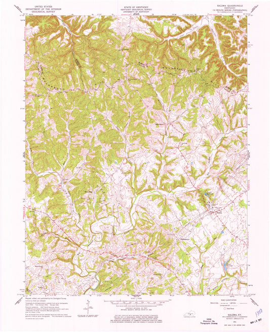 Classic USGS Saloma Kentucky 7.5'x7.5' Topo Map Image