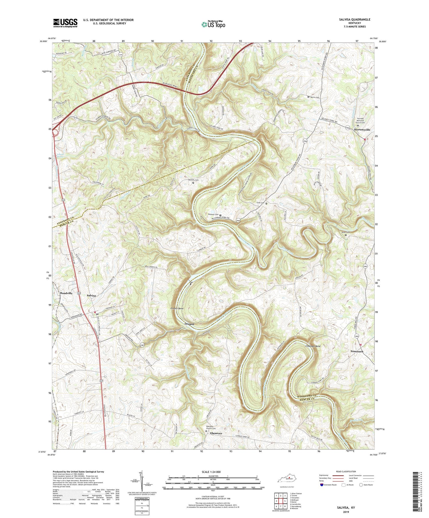 Salvisa Kentucky US Topo Map Image