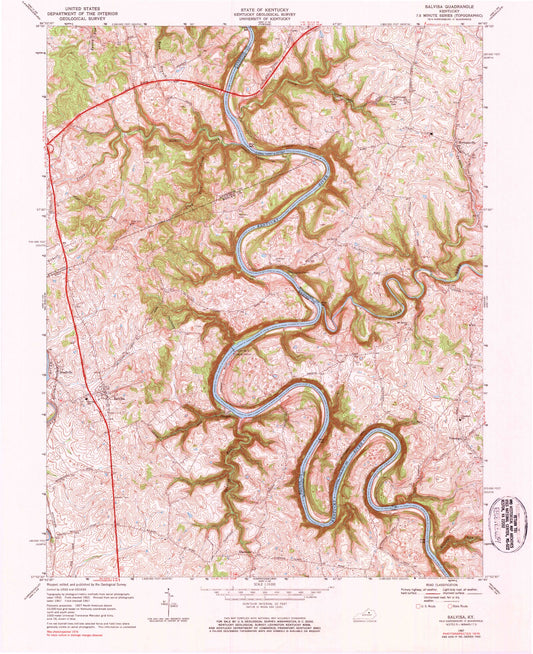 Classic USGS Salvisa Kentucky 7.5'x7.5' Topo Map Image