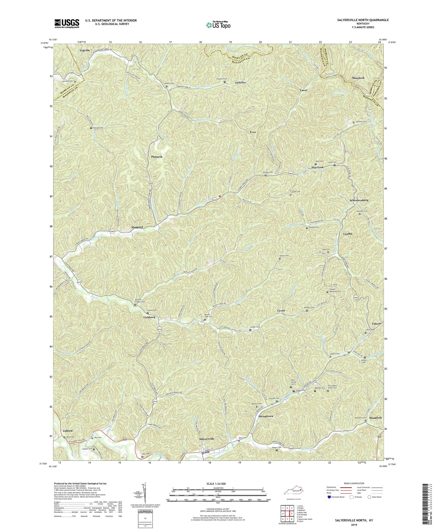 Salyersville North Kentucky US Topo Map Image