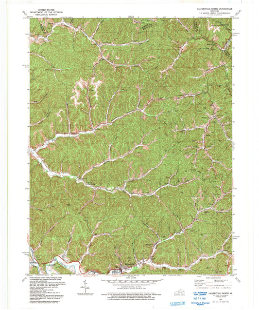 Classic USGS Salyersville North Kentucky 7.5'x7.5' Topo Map Image