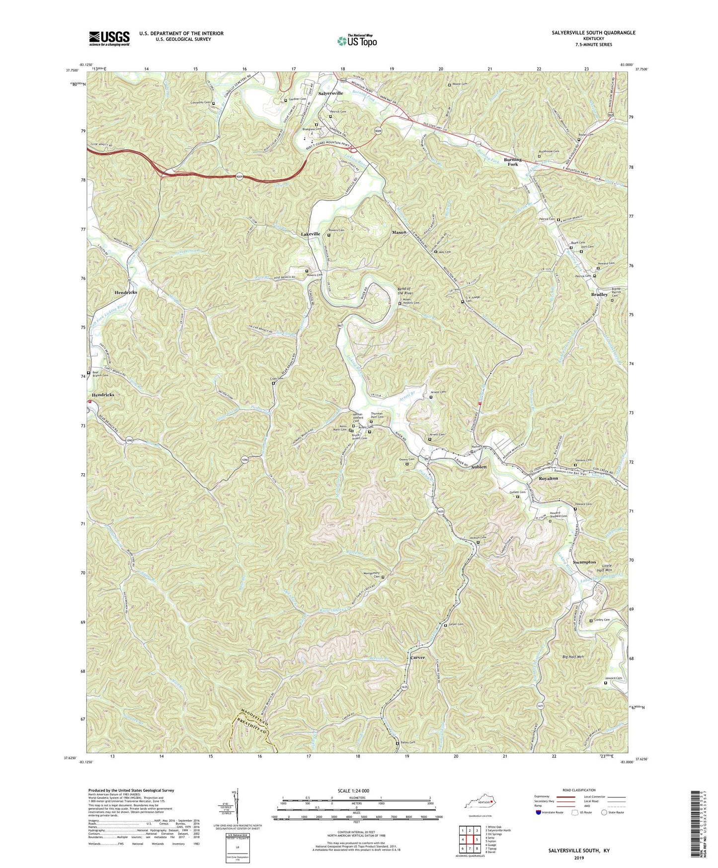 Salyersville South Kentucky US Topo Map Image