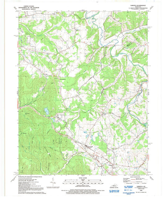 Classic USGS Samuels Kentucky 7.5'x7.5' Topo Map Image