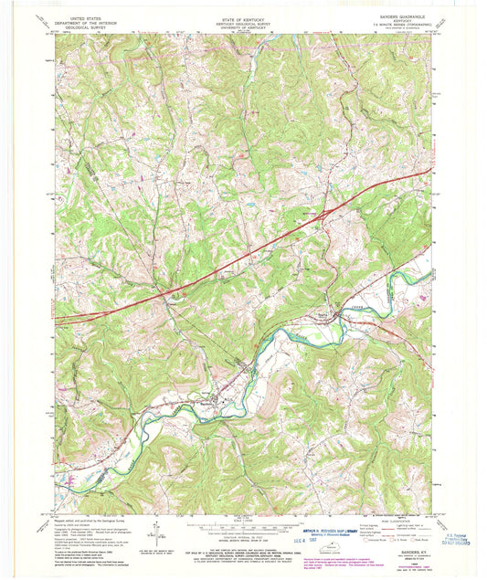 Classic USGS Sanders Kentucky 7.5'x7.5' Topo Map Image