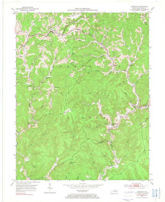 Classic USGS Sandgap Kentucky 7.5'x7.5' Topo Map Image