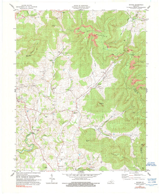 Classic USGS Savage Kentucky 7.5'x7.5' Topo Map Image
