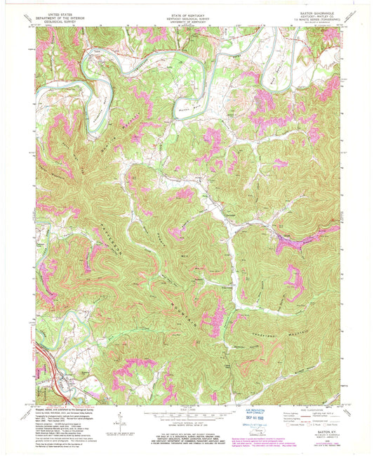 Classic USGS Saxton Kentucky 7.5'x7.5' Topo Map Image