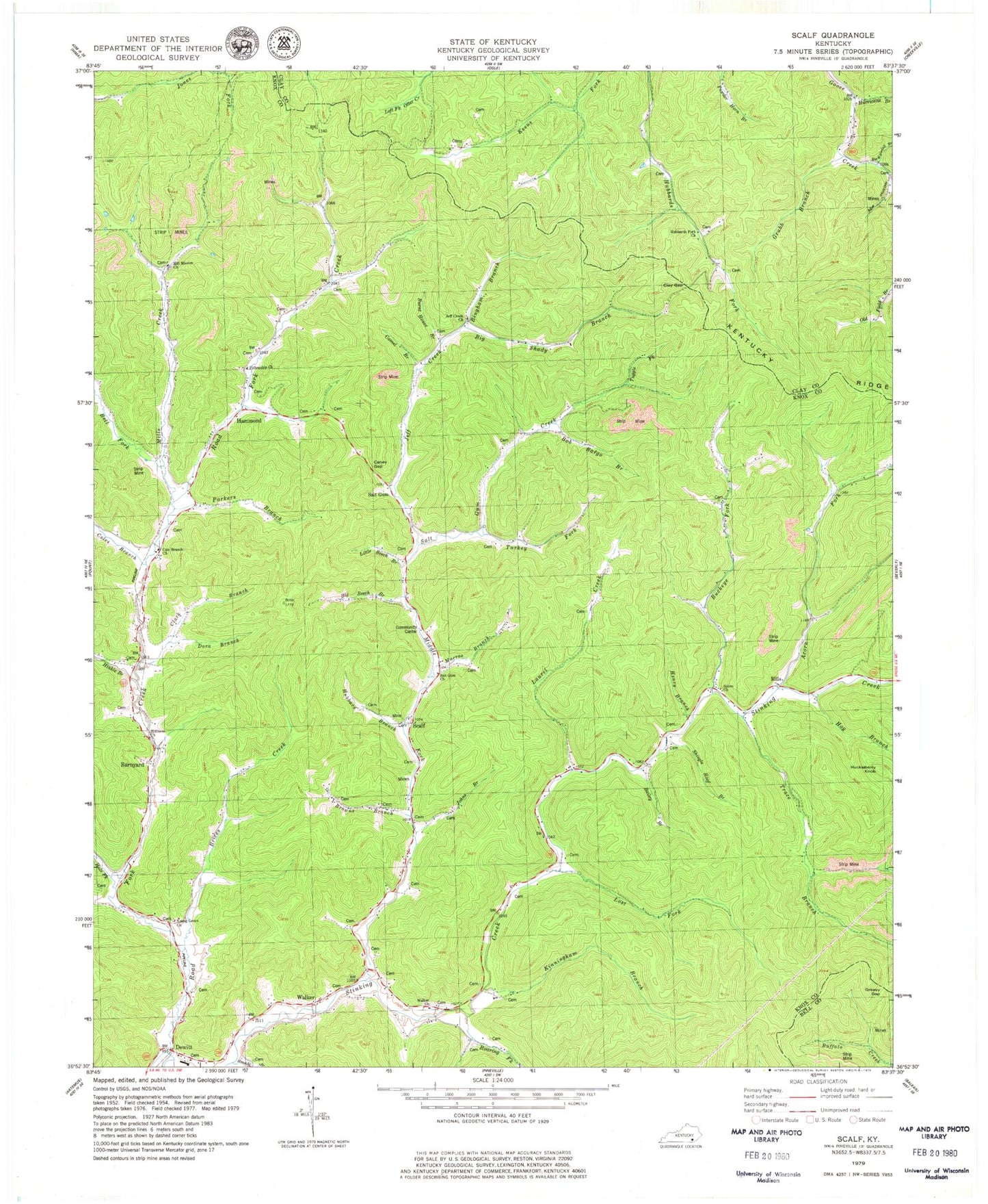 Classic USGS Scalf Kentucky 7.5'x7.5' Topo Map Image