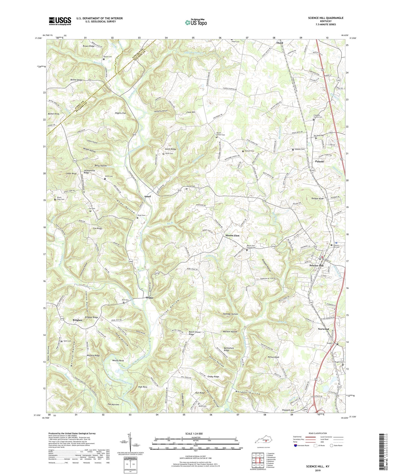 Science Hill Kentucky US Topo Map Image