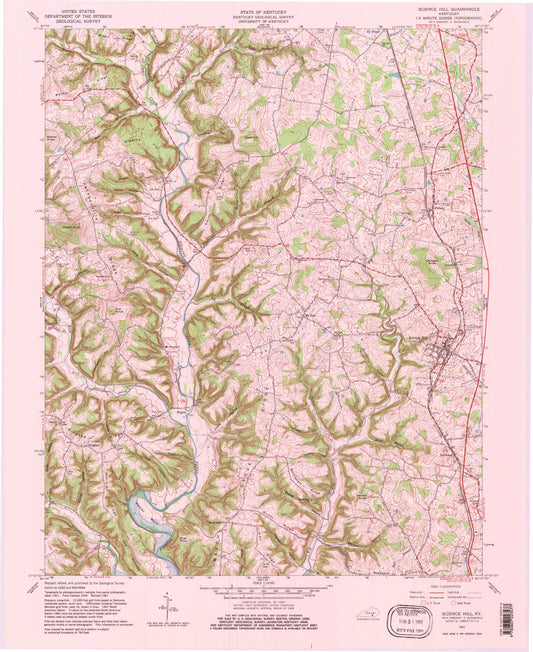 Classic USGS Science Hill Kentucky 7.5'x7.5' Topo Map Image