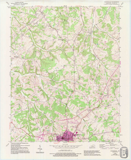 Classic USGS Scottsville Kentucky 7.5'x7.5' Topo Map Image