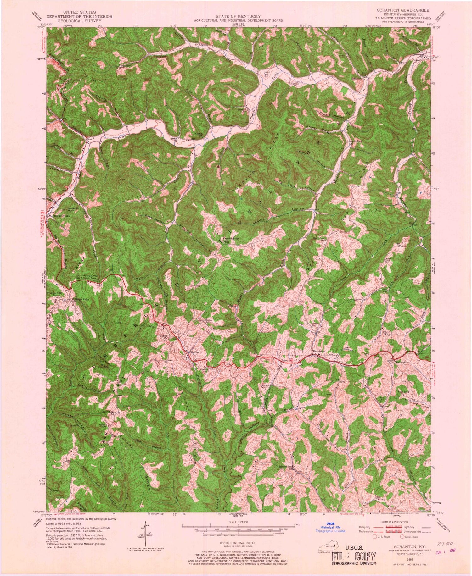 Classic USGS Scranton Kentucky 7.5'x7.5' Topo Map Image