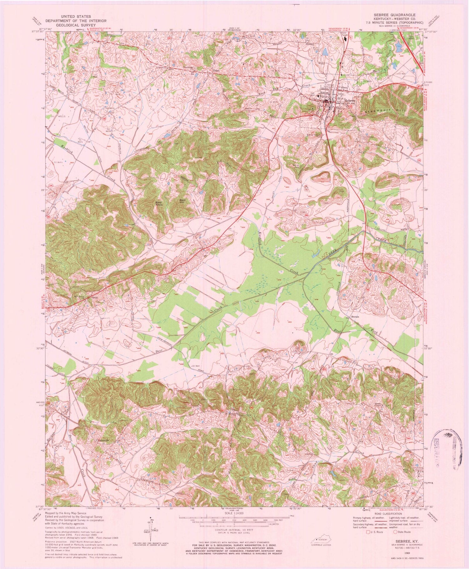 Classic USGS Sebree Kentucky 7.5'x7.5' Topo Map – MyTopo Map Store
