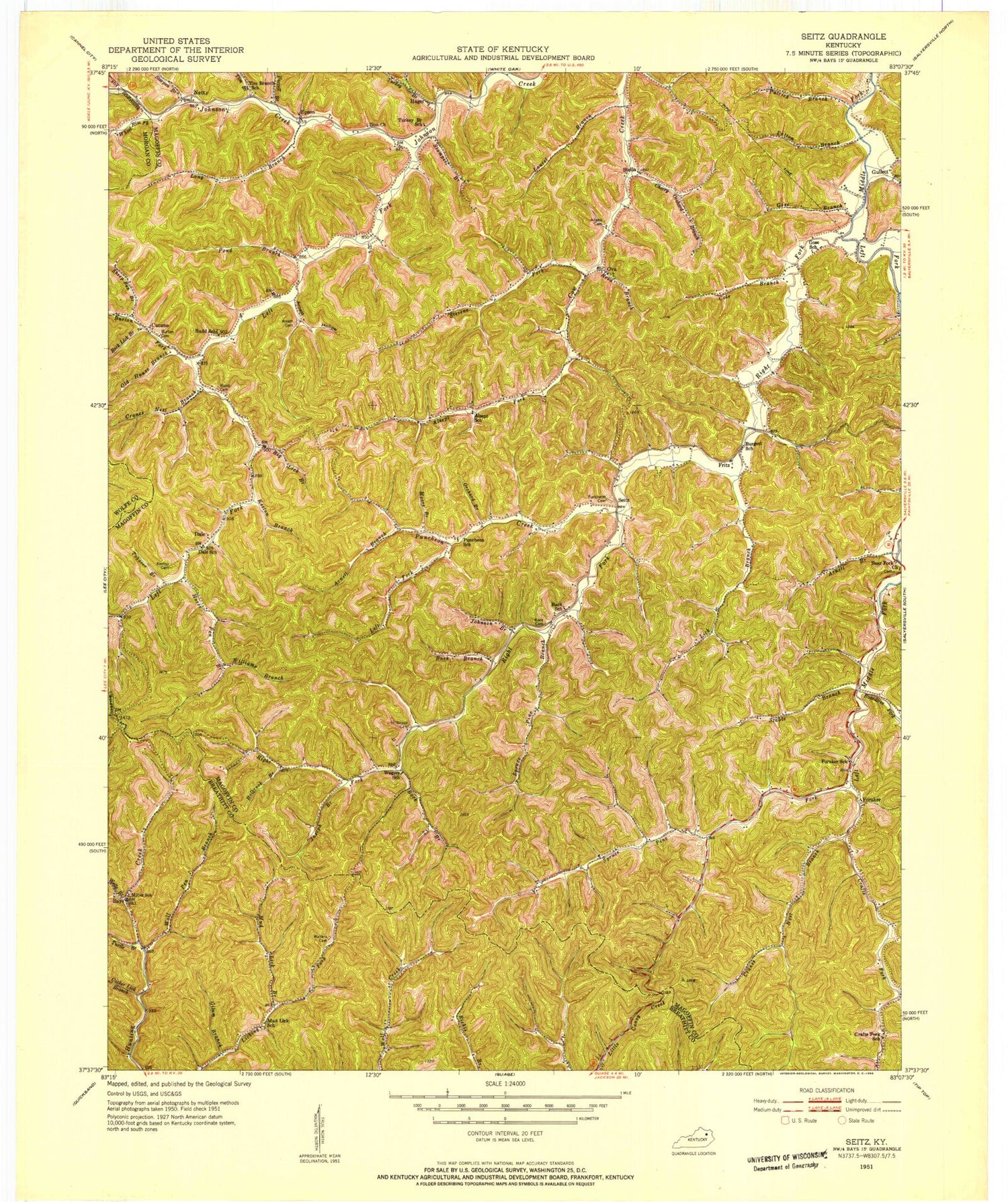 Classic USGS Seitz Kentucky 7.5'x7.5' Topo Map Image