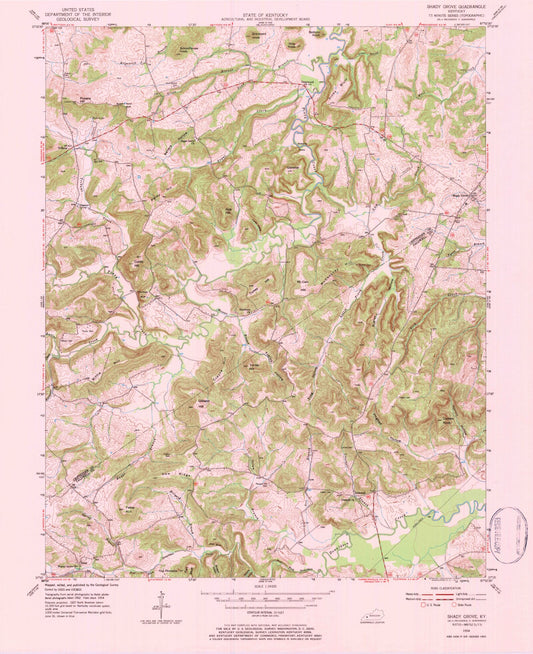 Classic USGS Shady Grove Kentucky 7.5'x7.5' Topo Map Image