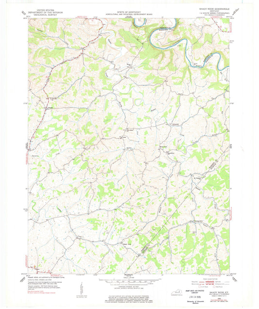 Classic USGS Shady Nook Kentucky 7.5'x7.5' Topo Map Image