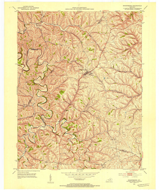 Classic USGS Sharpsburg Kentucky 7.5'x7.5' Topo Map Image