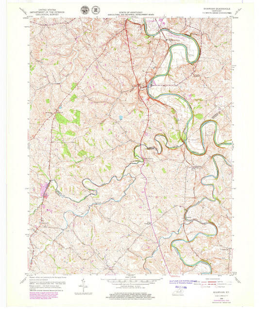 Classic USGS Shawhan Kentucky 7.5'x7.5' Topo Map Image
