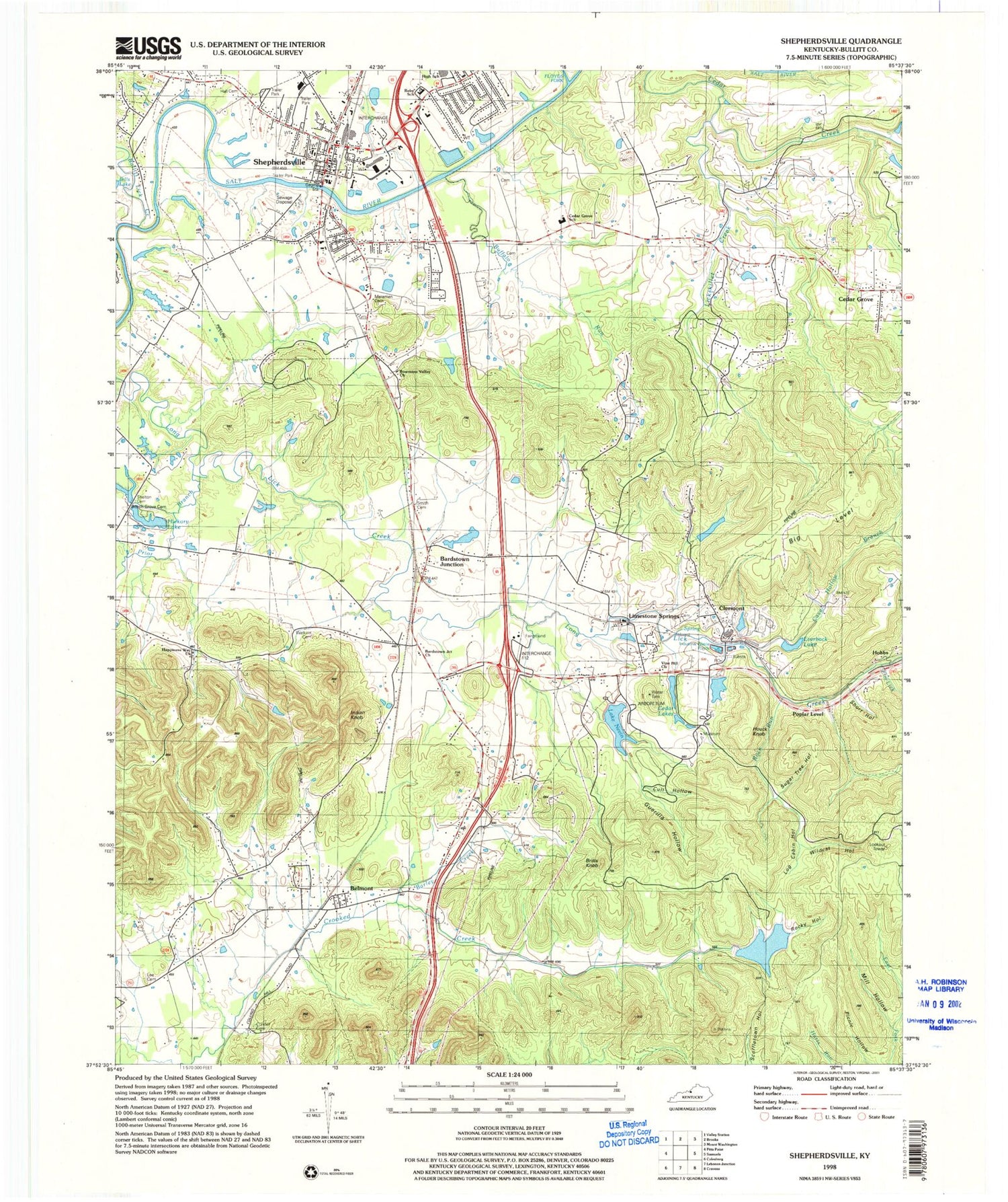 Classic USGS Shepherdsville Kentucky 7.5'x7.5' Topo Map Image