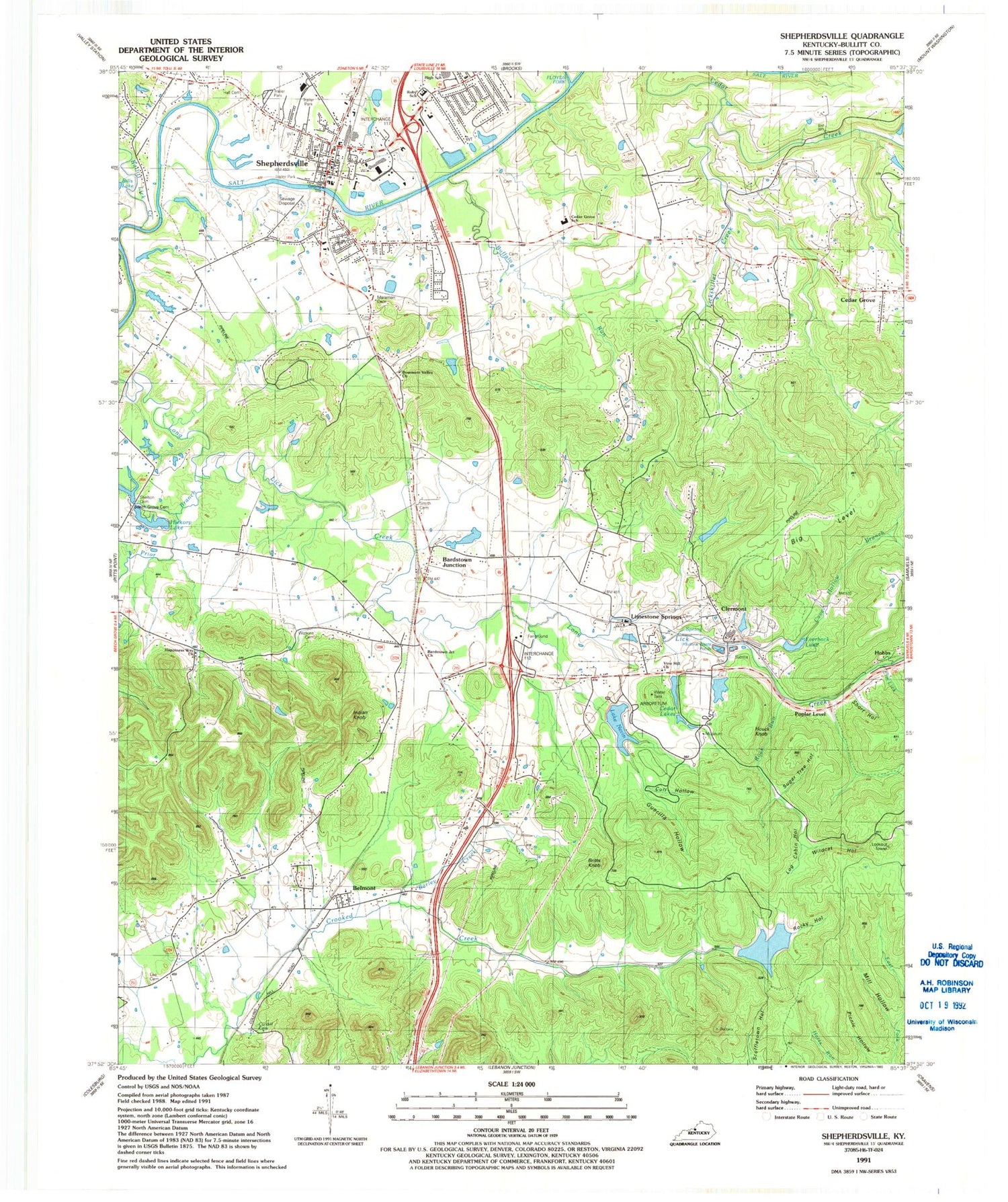 Classic USGS Shepherdsville Kentucky 7.5'x7.5' Topo Map Image