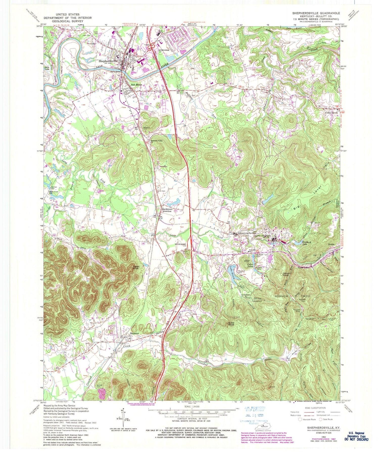Classic USGS Shepherdsville Kentucky 7.5'x7.5' Topo Map Image