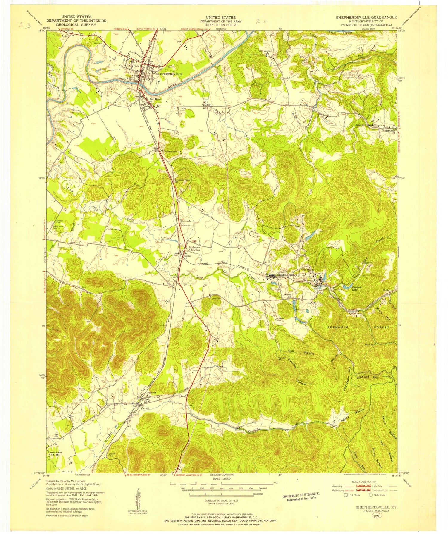 Classic USGS Shepherdsville Kentucky 7.5'x7.5' Topo Map Image