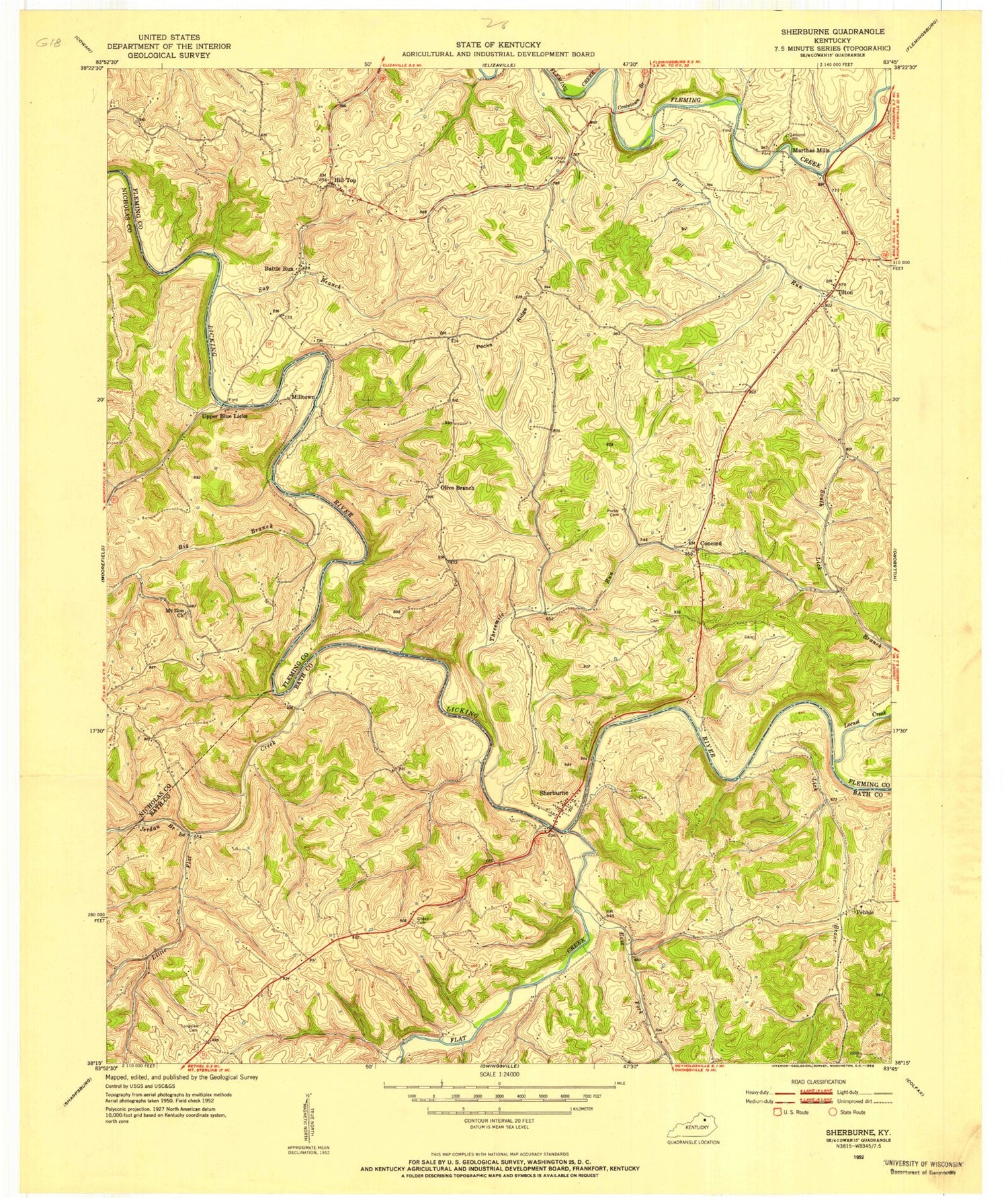 Classic USGS Sherburne Kentucky 7.5'x7.5' Topo Map Image