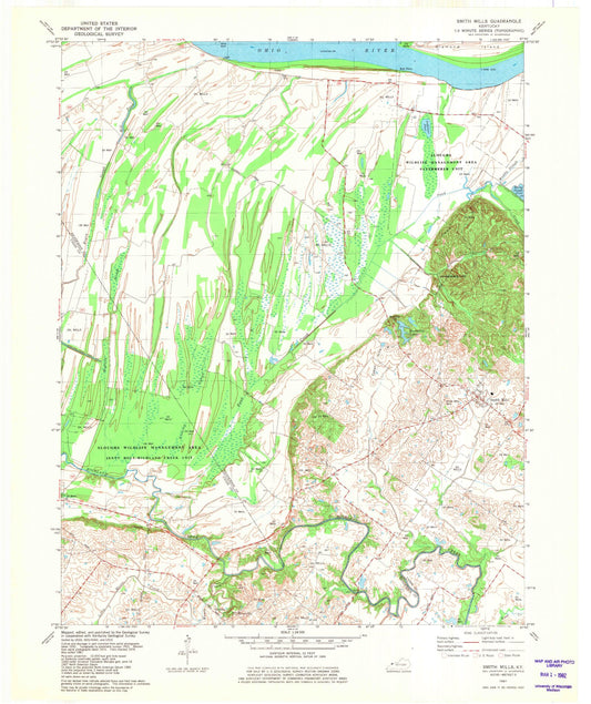 Classic USGS Smith Mills Kentucky 7.5'x7.5' Topo Map Image