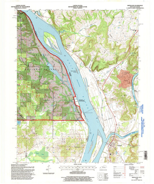 Classic USGS Smithland Kentucky 7.5'x7.5' Topo Map Image