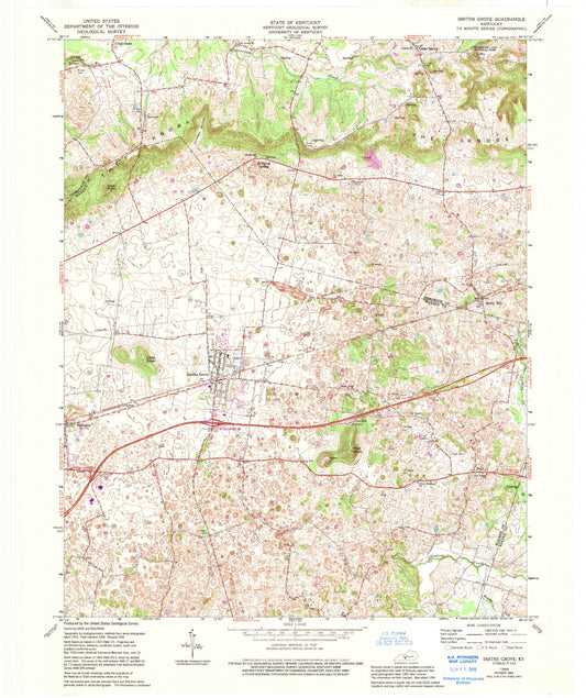 Classic USGS Smiths Grove Kentucky 7.5'x7.5' Topo Map Image