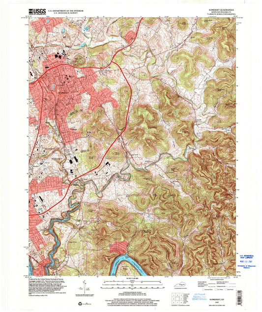 Classic USGS Somerset Kentucky 7.5'x7.5' Topo Map Image