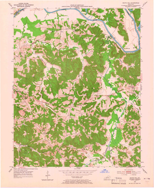 Classic USGS South Hill Kentucky 7.5'x7.5' Topo Map Image