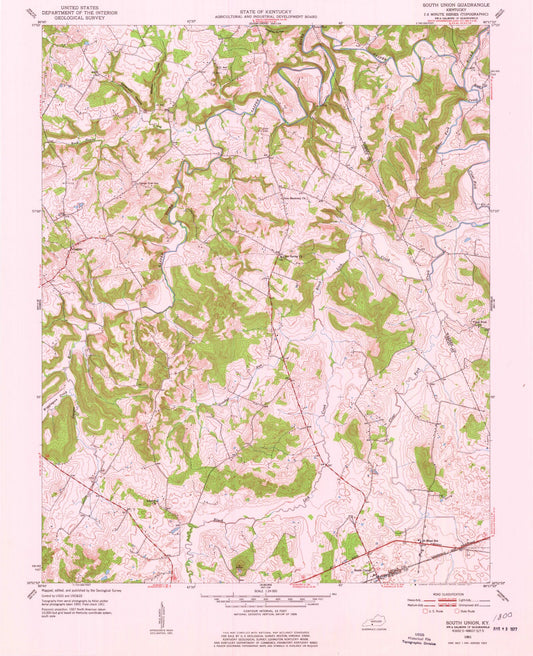 Classic USGS South Union Kentucky 7.5'x7.5' Topo Map Image