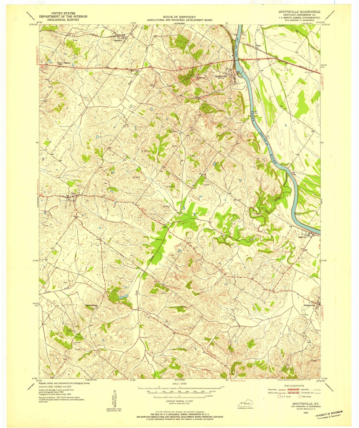 Classic USGS Spottsville Kentucky 7.5'x7.5' Topo Map Image