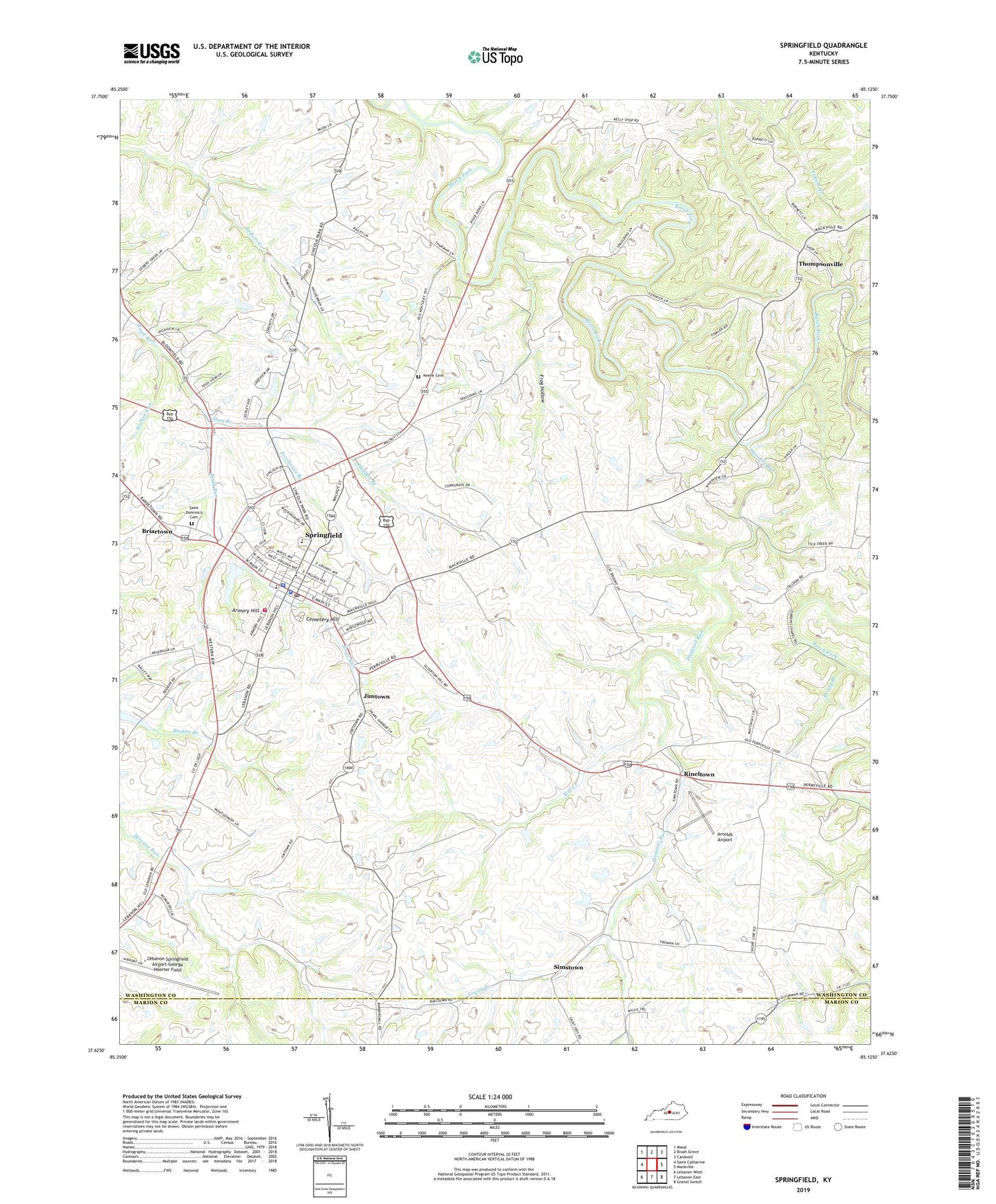 Springfield Kentucky US Topo Map Image