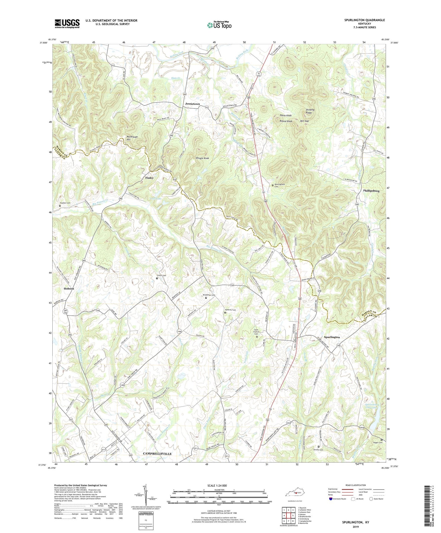 Spurlington Kentucky US Topo Map Image