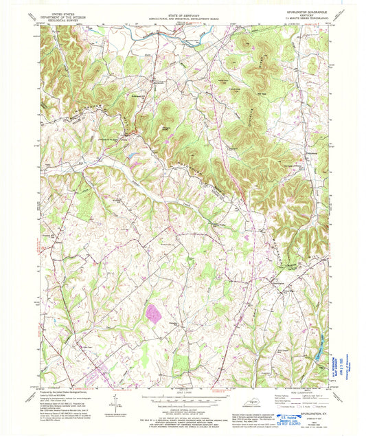 Classic USGS Spurlington Kentucky 7.5'x7.5' Topo Map Image
