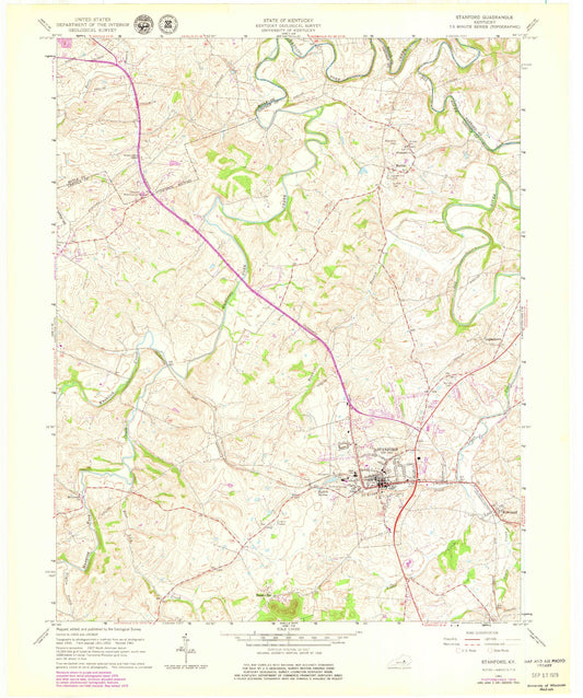 Classic USGS Stanford Kentucky 7.5'x7.5' Topo Map Image