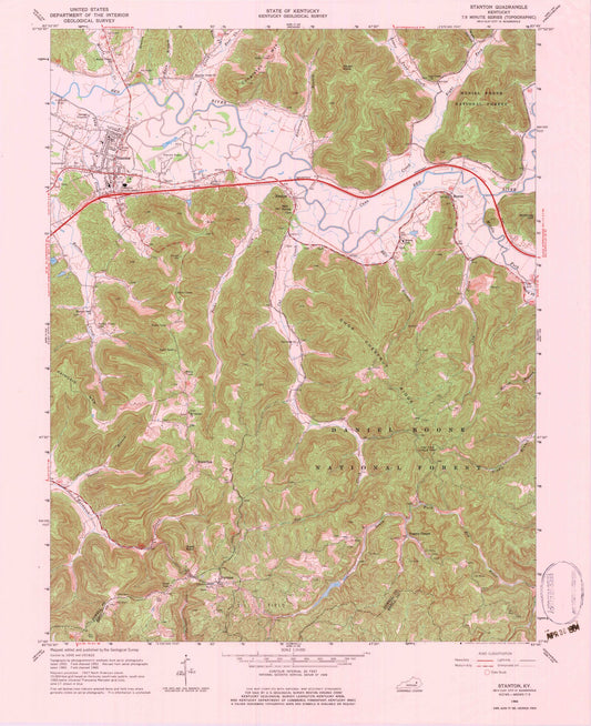Classic USGS Stanton Kentucky 7.5'x7.5' Topo Map Image