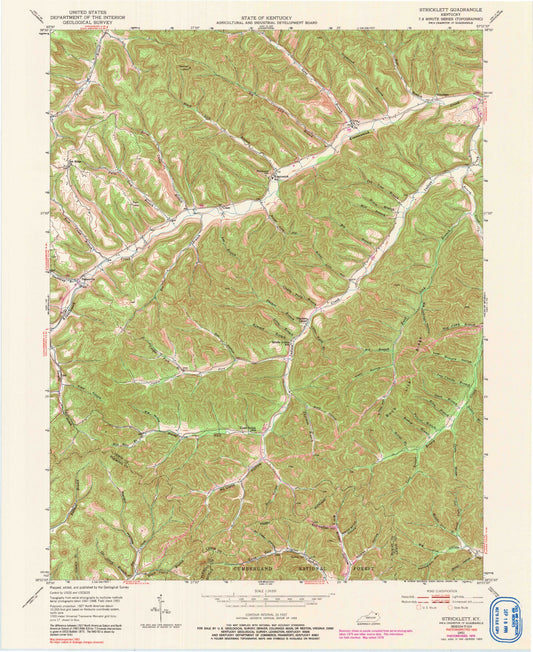 Classic USGS Stricklett Kentucky 7.5'x7.5' Topo Map Image