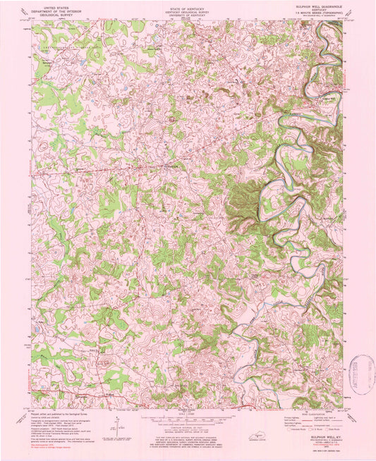 Classic USGS Sulphur Well Kentucky 7.5'x7.5' Topo Map Image