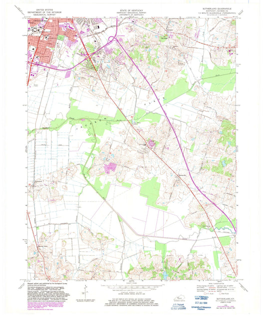 Classic USGS Sutherland Kentucky 7.5'x7.5' Topo Map Image