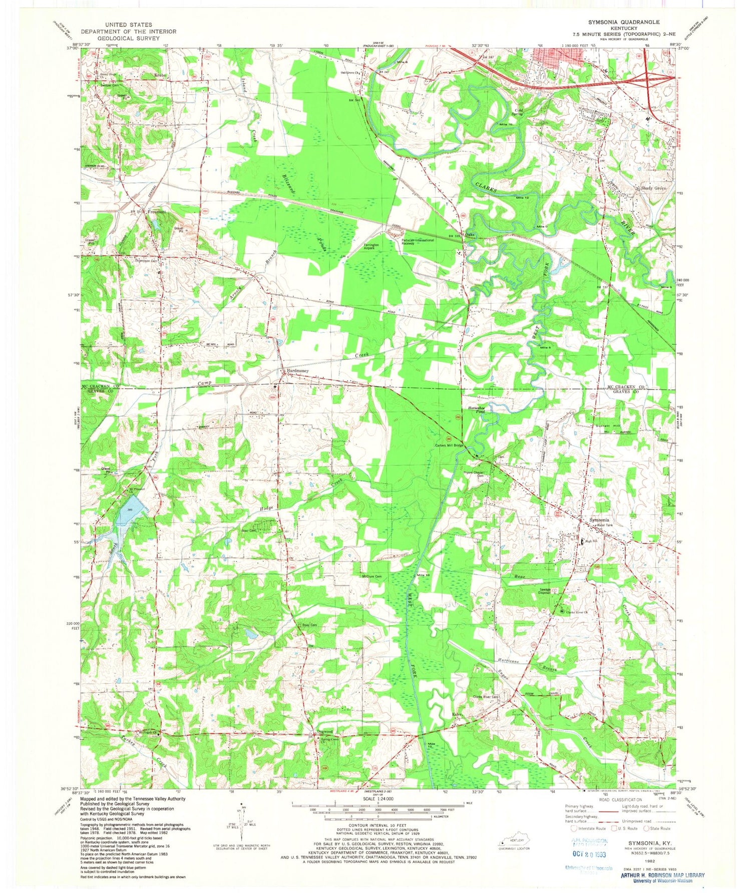 Classic USGS Symsonia Kentucky 7.5'x7.5' Topo Map Image